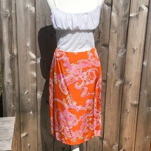 Ann Taylor Bright Tropical Silk Pencil Skirt EUC